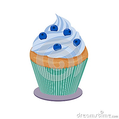 Cake with cream and blueberries. Vector illustration Cartoon Illustration